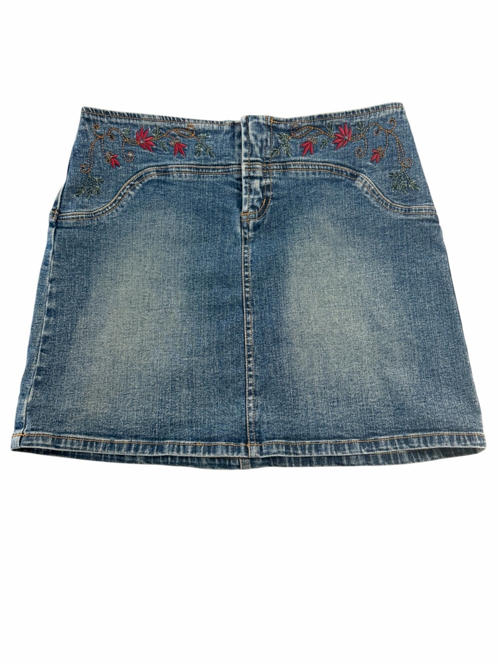 Y2K Hot Kiss Embroidered Denim Mini Skirt